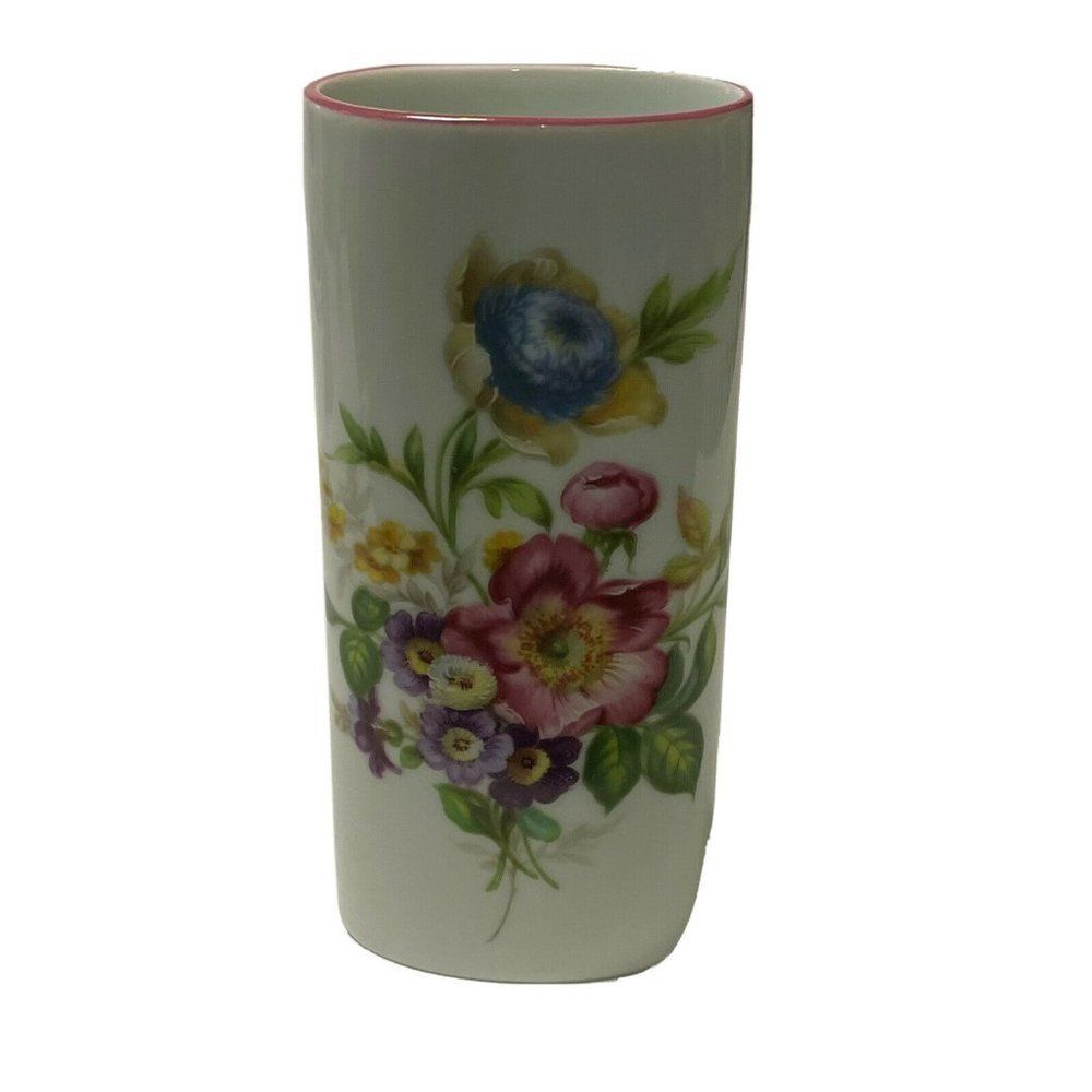 Vintage Reutter Porzellan Porcelain Floral Rectangular Oval  Vase West Germany